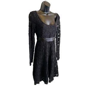 VTG Black Lace Long Sleeve Scoop Neck Midi Dress Witchy Whimsigoth Fairy Grunge